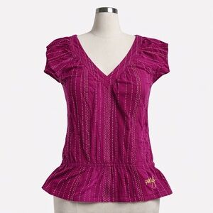 Y2K Roxy fairy embroidered magenta peplum top